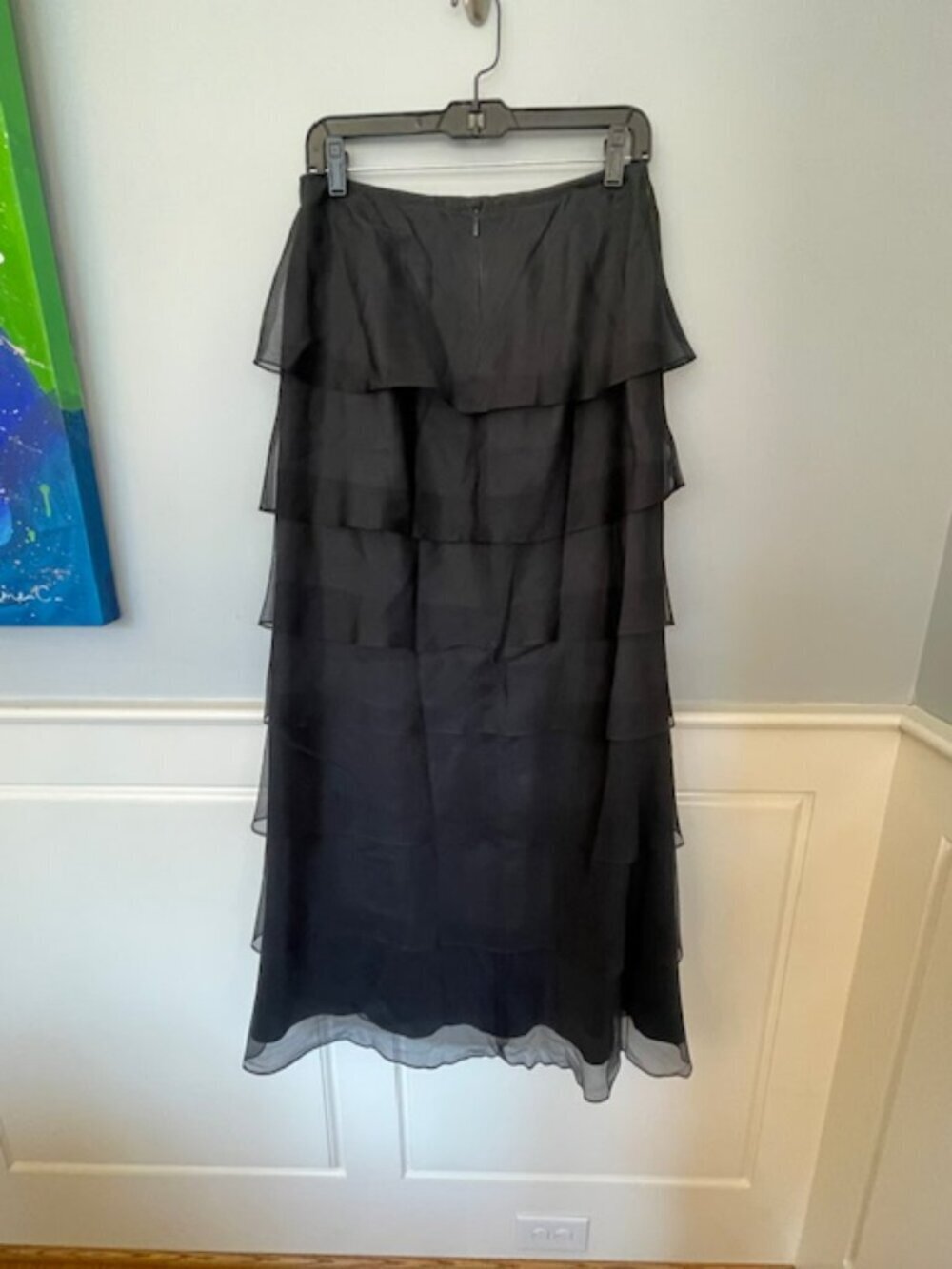 Vintage Tadashi 100% Silk Chiffon Tiered Maxi Skirt 90s Formal Evening Black 6 - Picture 9 of 10